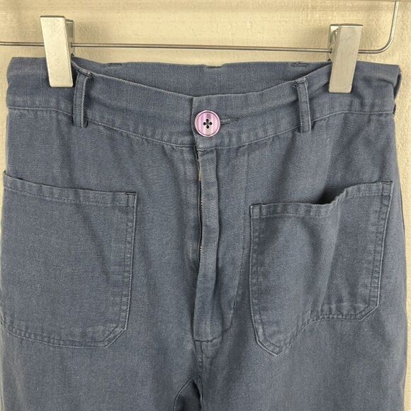 Samantha Pleet Pants 0 Womens Blue Wide Leg Pockets Buttons High Rise Cotton - Picture 2 of 11